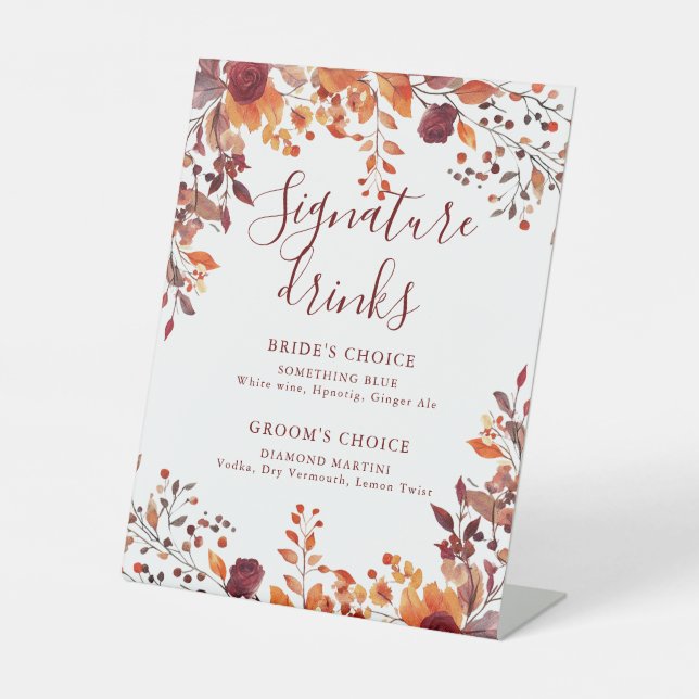 Herbst Autumnal Blätter Burgundy Signature Drinks Sockelschild (Vorderseite)