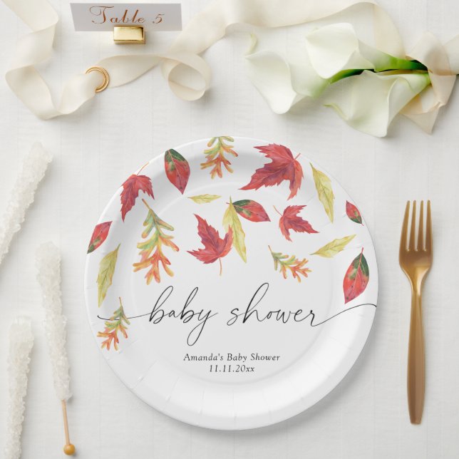 Herbst-Baby-Party mit fallenden Blättern Pappteller (Hochzeit)
