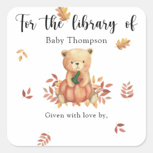 Herbst-Baby-Shower-Buchplatte, Bücher für Baby Quadratischer Aufkleber