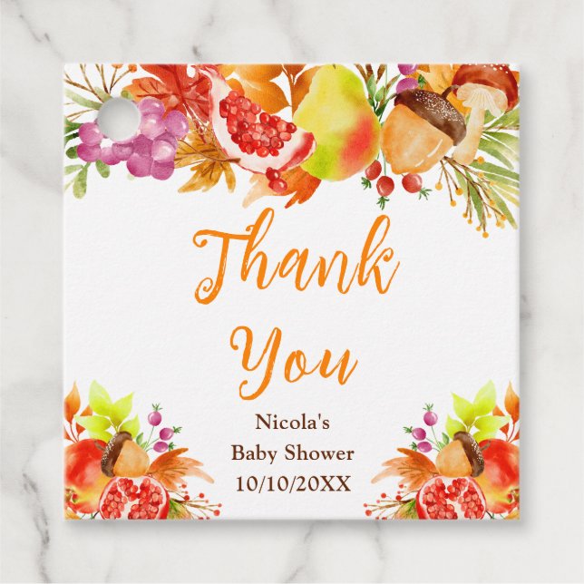 Herbst-Baby- Shower-Dankeschön Geschenkanhänger (Vorderseite)