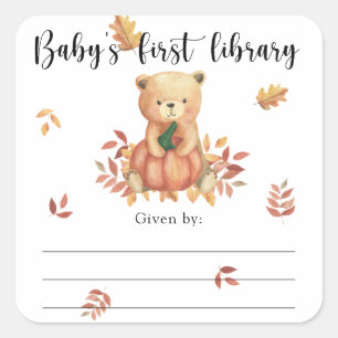 Herbst-Baby-Shower-Exlibris, Bücher für Baby Quadratischer Aufkleber