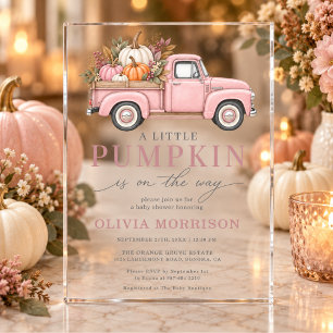 Herbst Baby Shower Kleiner Kürbis Rosa Lastwagen M Acryleinladungen