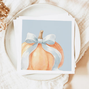 Herbst Baby Shower mit blauem Schleifen-Kürbis Serviette