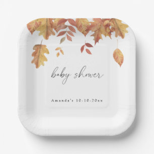 Herbst-Babyshower mit fallenden Blättern Pappteller