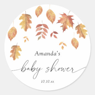 Herbst-Babyshower mit fallenden Blättern  Runder Aufkleber