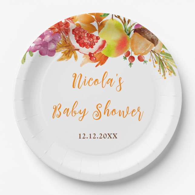 Herbst-Babyshower zur Erntezeit Pappteller (Vorderseite)