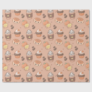 Herbst Backwaren & Kaffee Kawaii Muster Geschenkpapier