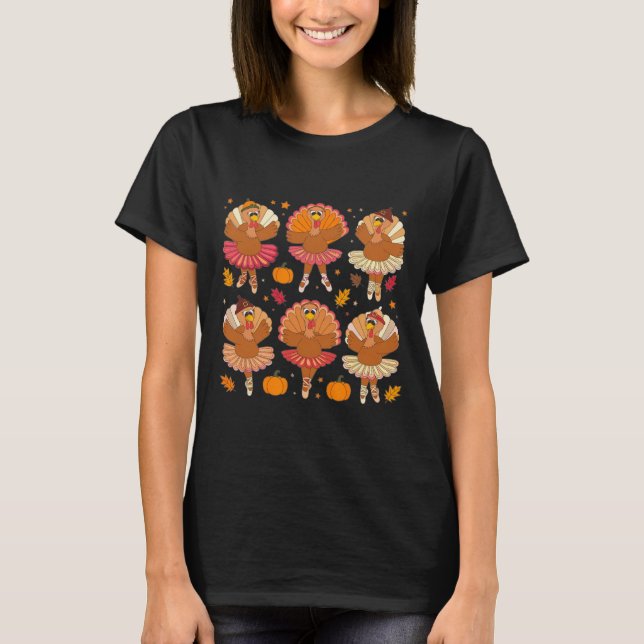 Herbst Ballerinas Tanzen Niedlich Türkei Erntedank T-Shirt (Vorderseite)