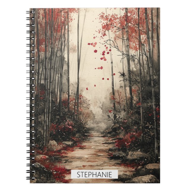 Herbst-Bambuspfad-Tuschewaschung Notizblock (Vorderseite)