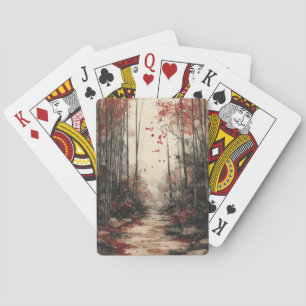 Herbst-Bambuspfad-Tuschewaschung Spielkarten