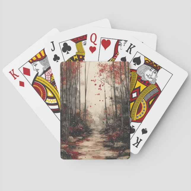 Herbst-Bambuspfad-Tuschewaschung Spielkarten (Rückseite)