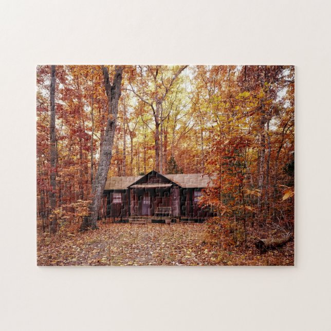 Herbst-Baum-Klotz-Kabinen-Foto-Puzzlespiel Puzzle (Horizontal)