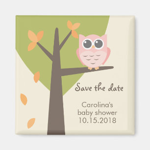 Herbst-Baum-Rosa-Eulen-Baby-Dusche Save the Date Magnet