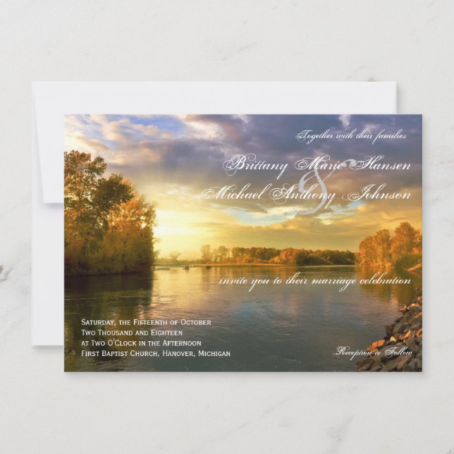 Herbst Bäume Fluss Sunset Hochzeitseinladungen Einladung (Vorderseite)