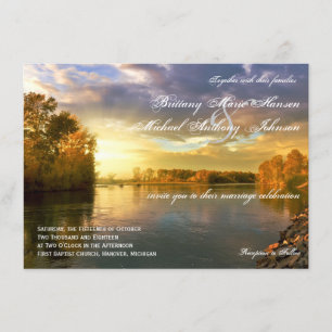 Herbst Bäume Fluss Sunset Hochzeitseinladungen Einladung