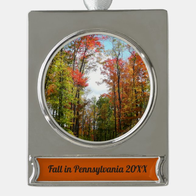 Herbst Bäume und Blue Sky Herbst Natur Fotografie Banner-Ornament Silber (Vorderseite)