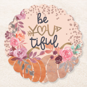 Herbst "Be You tiful" Rose Gold Floral Kürbisse Untersetzer