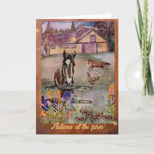 Herbst bei den Pferden Einladung (Vorderseite)
