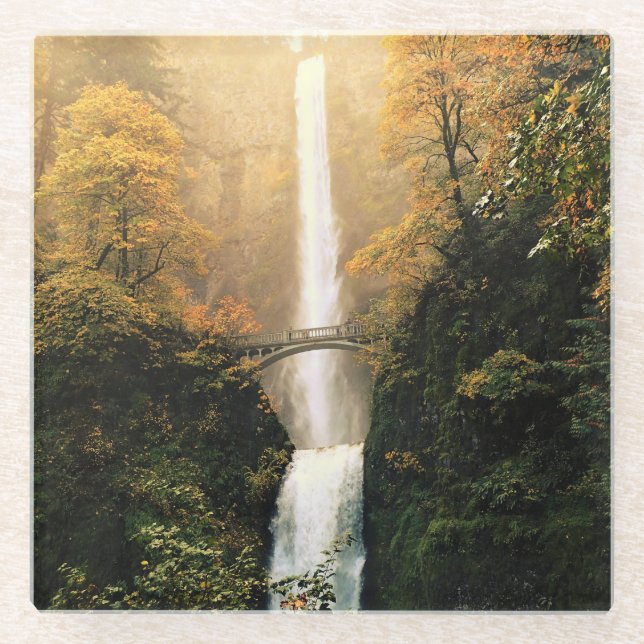 Herbst bei Multnomah Falls, Oregon Glasuntersetzer (Vorderseite)