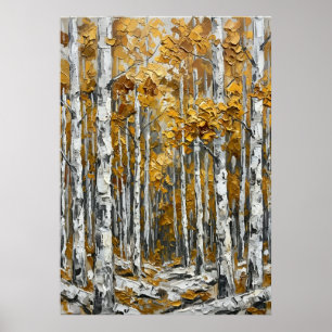 Herbst-Birkenbäume-Malerei Poster Goldener Wald