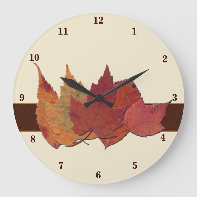 Herbst-Blätter auf Elfenbein-Uhr Große Wanduhr (Vorderseite)