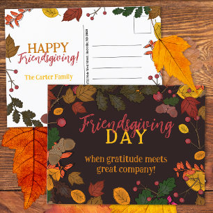 Herbst Blätter Eicheln Beeren Freunde-Dankfest-Zit Postkarte