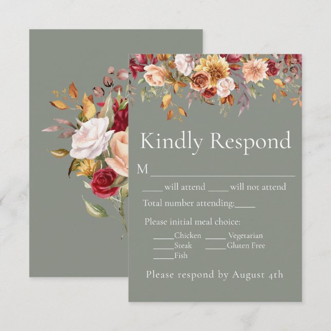 Herbst-Blätter Herbsttage Grüne Hochzeit RSVP Karte (Vorne/Hinten)