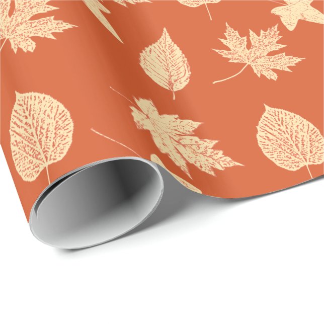 Herbst-Blätter - Mandarine Geschenkpapier (Rolleneckpunkt)