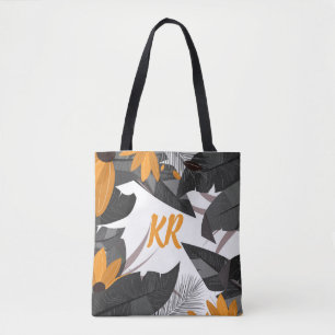 Herbst Blätter Orange Grau Mit Monogramm