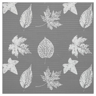 Herbst-Blätter - silbernes Grau und Weiß Stoff