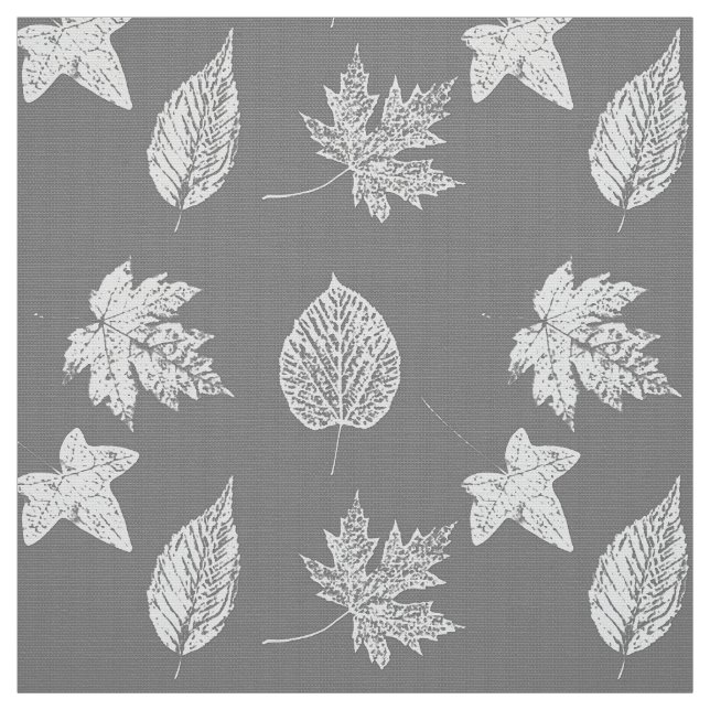 Herbst-Blätter - silbernes Grau und Weiß Stoff (Muster)