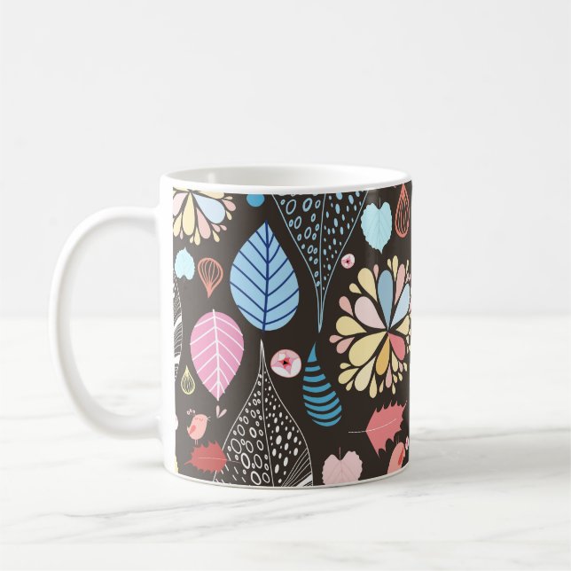 Herbst Blätter und Vögel. Kaffeetasse (Links)