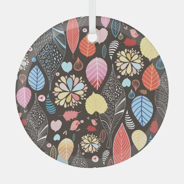 Herbst Blätter und Vögel. Ornament Aus Glas (Vorderseite)