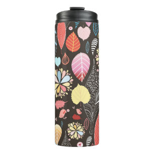 Herbst Blätter und Vögel. Thermosbecher