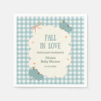 Herbst Blau Gingham Verlieb dich Baby Shower Serviette