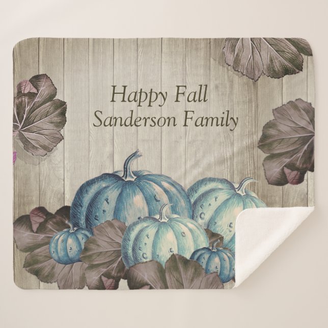 Herbst Blauer Pumpkin Rustikaler Niedlicher Grauho Sherpadecke (Vorderseite (Horizontal))