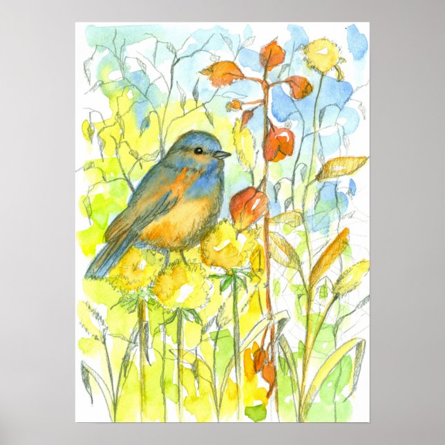 Herbst bleibt Bluebird-Farbe Poster (Vorne)