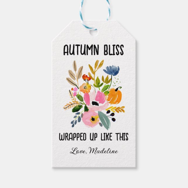 Herbst-Bliss Fall Floral Bouquet mit Pumpkins Geschenkanhänger (Vorderseite)