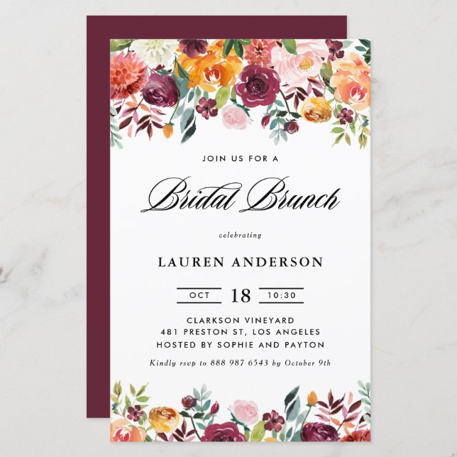 Herbst Blooms Garland Bridal Brunch Einladung (Vorne/Hinten)