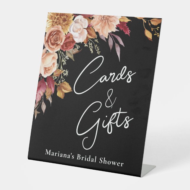 Herbst Bloral auf Black Brautparty Cards & Gifts Sockelschild (Vorderseite)