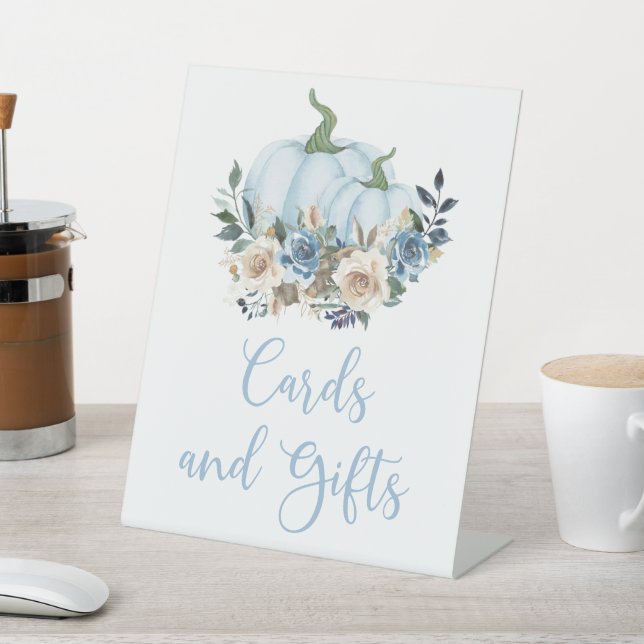 Herbst Blue Pumpkin Boy Duschkarten und Geschenke  Sockelschild (In SItu)