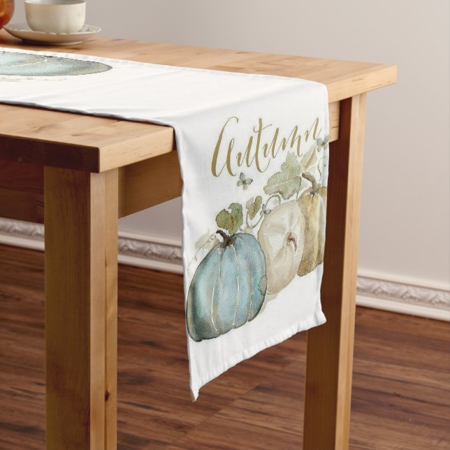 Herbst Blue Pumpkin Table Runner Kurzer Tischläufer (Beispiel)