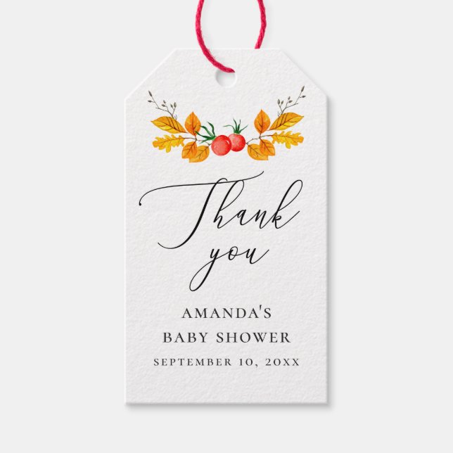 Herbst blühend. Eleganter Fall Baby Dusche danke Geschenkanhänger (Vorderseite)