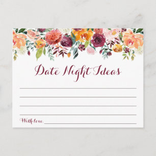 Herbst Blume Date Night Ideenkarte, Orange Maroon Postkarte