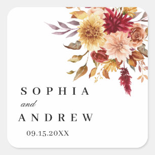 Herbst-Blume-Hochzeit Quadratischer Aufkleber