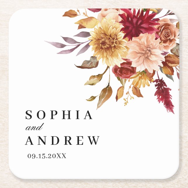 Herbst-Blume-Hochzeit Rechteckiger Pappuntersetzer (Vorderseite)