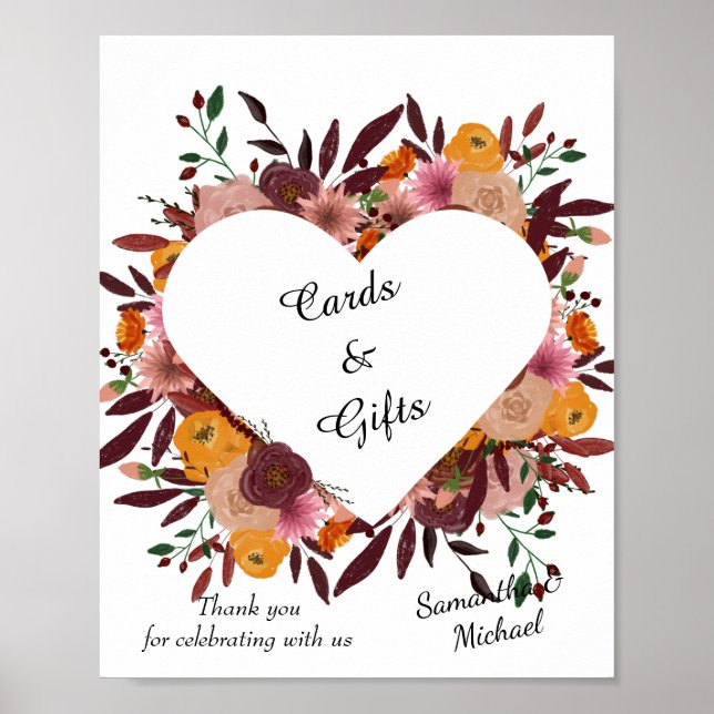 Herbst-Blume Hochzeitstorte Poster (Vorne)