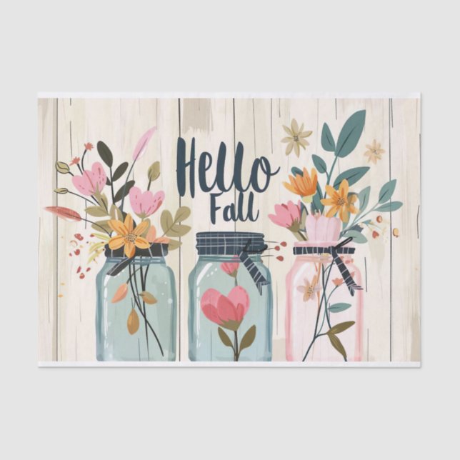 Herbst-Blume in Mason Jars Decoupage Seidenpapier (Vorderseite)