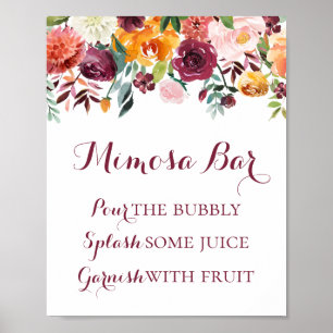 Herbst Blume Mimosa Bar Sign Poster, Orange Pink Poster
