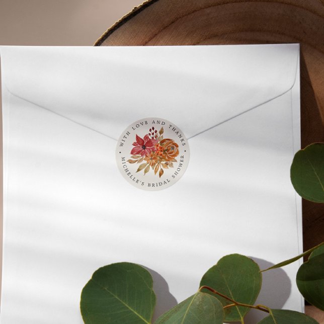 Herbst Blume Rustikales Brautparty DANKE Cla Runder Aufkleber (Von Creator hochgeladen)